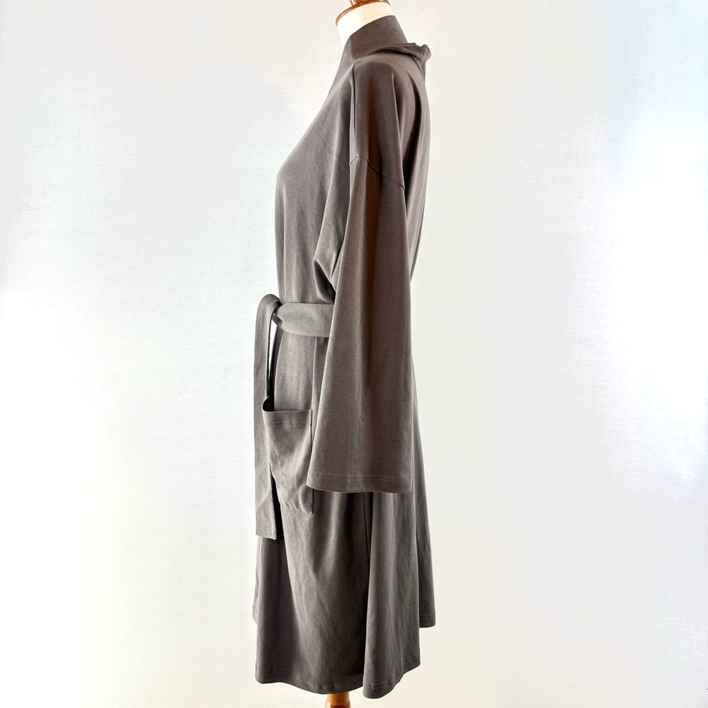 PURE FIBER Gray 100% Organic Cotton Knit Robe with Attached Belt - Picture 5 of 11